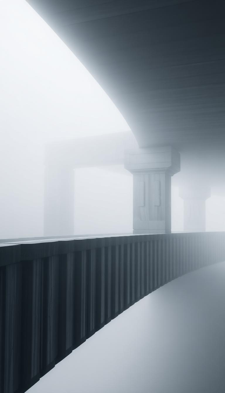 Brutalist concrete arches in fog wallpaper