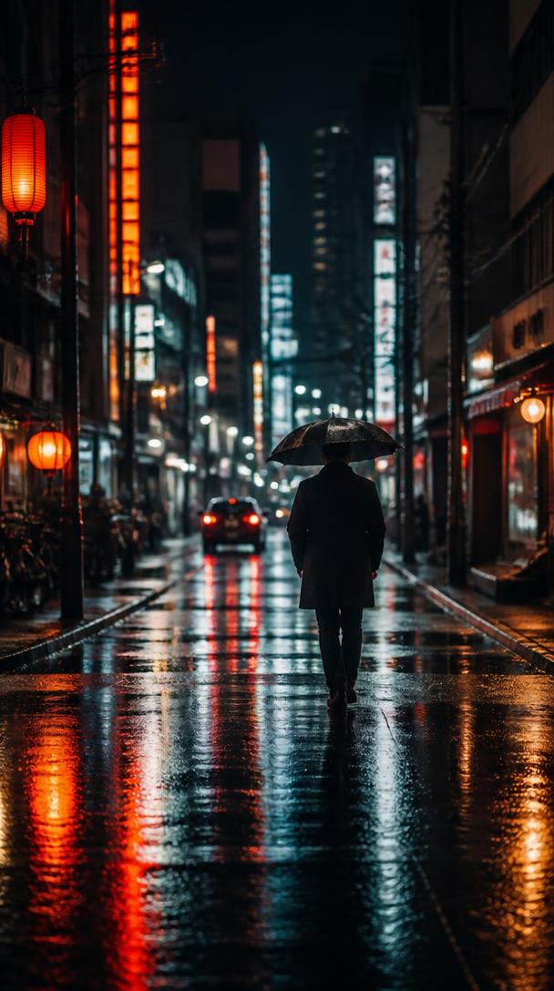 Rainy Tokyo street at night wallpaper